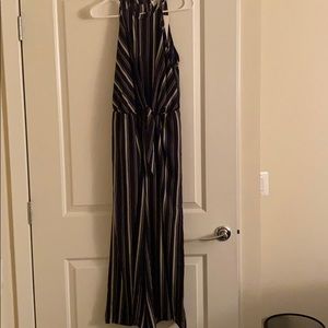Striped jumpsuit with tie detail